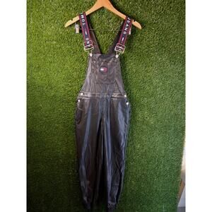 Tommy Jeans Women's Faux Leather Overalls Black Size 24 NWT Jogger Dungarees
